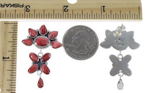 Genuine Sterling Silver Southwestern Red Oyster Earrings BW62562